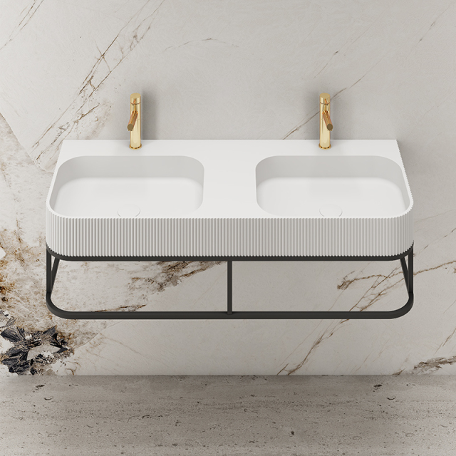Popular Wholesale Designer Wall-Mount Hung Solid Surface Wash Basin Double Fluted Bathroom Sink TW-G8686Y