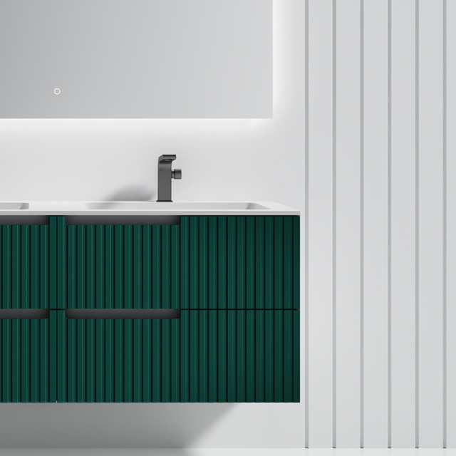Wholesale Price Double Sinks Fluted Wall Mounted Bathroom Cabinet Set Multi Drawers WBL-6112