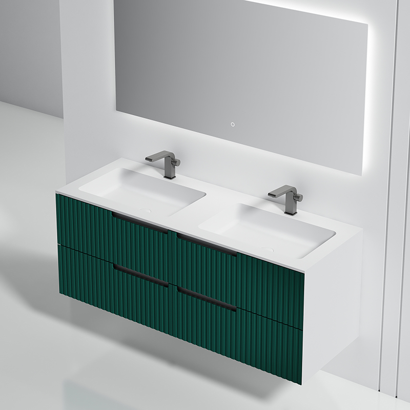 Wholesale Price Double Sinks Fluted Wall Mounted Bathroom Cabinet Set Multi Drawers WBL-6112