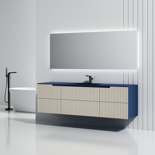 Wholesale Price Double Sinks Fluted Wall Mounted Bathroom Cabinet Set Multi Drawers WBL-6113