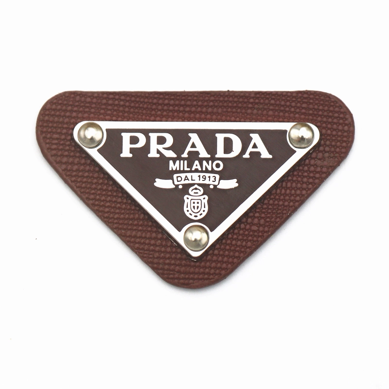 PRADA triangle leather label for sale leather brand inverted triangle label clothing shoes and hats hair accessories leather trademark DIY clothing accessories