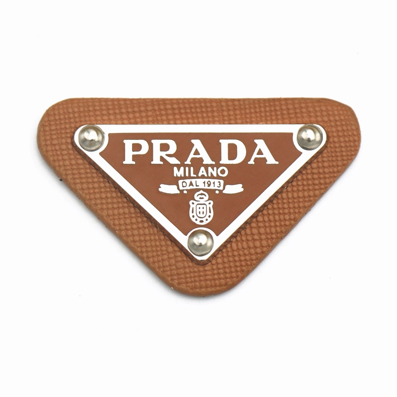PRADA triangle leather label for sale leather brand inverted triangle label clothing shoes and hats hair accessories leather trademark DIY clothing accessories