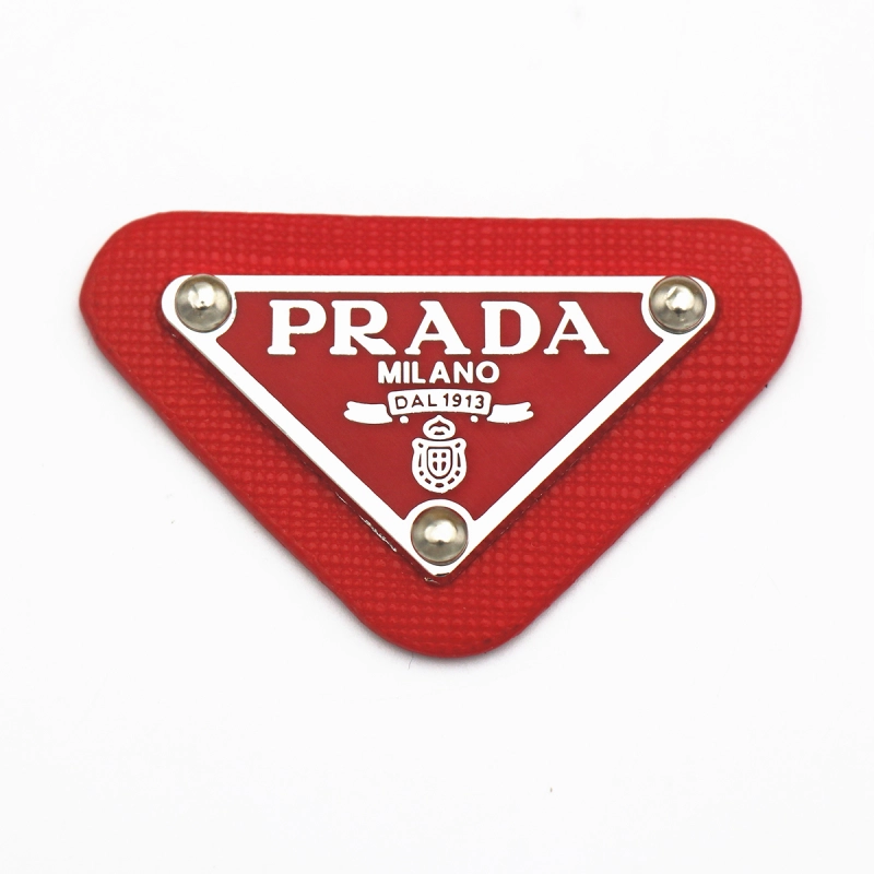 PRADA triangle leather label for sale leather brand inverted triangle label clothing shoes and hats hair accessories leather trademark DIY clothing accessories