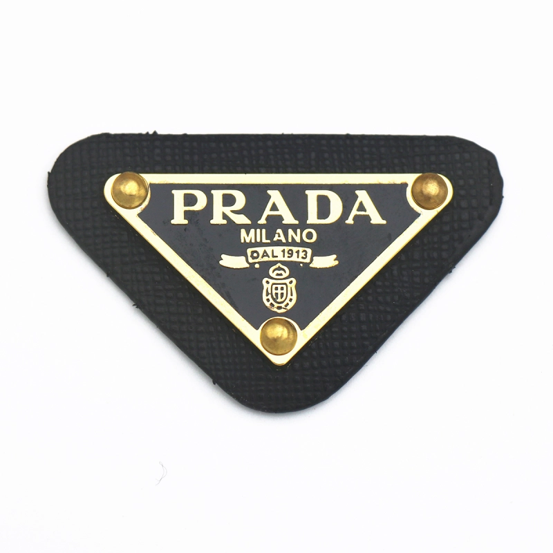 PRADA triangle leather label for sale leather brand inverted triangle label clothing shoes and hats hair accessories leather trademark DIY clothing accessories