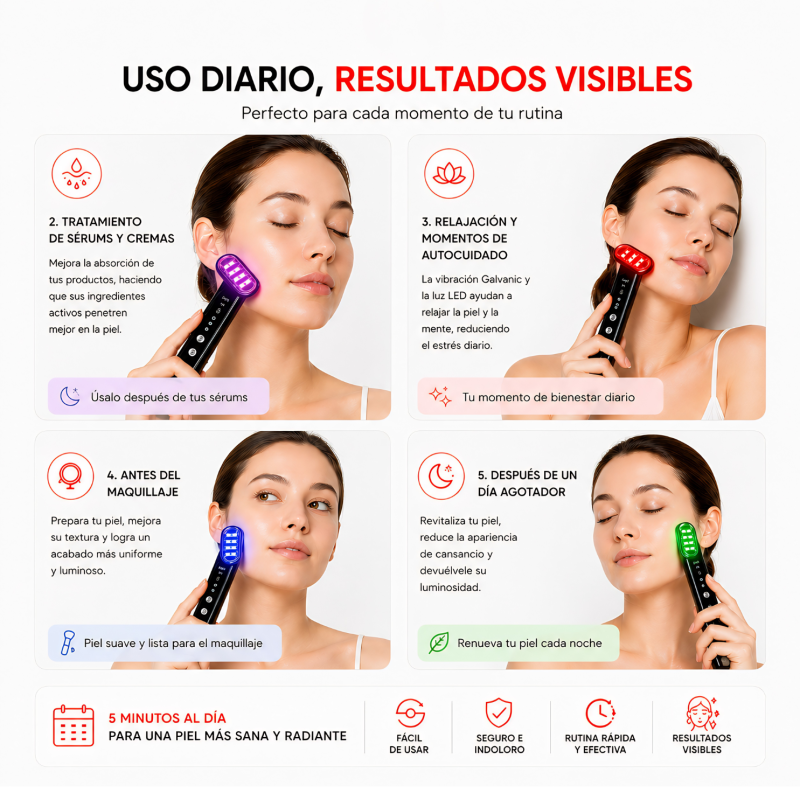 FÉNUS Varita de Belleza | Galvanic + 9 Luces LED para una Piel Más Radiante y Luminos