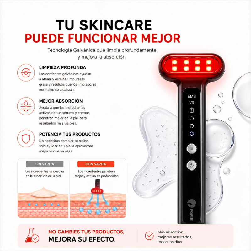 FÉNUS Varita de Belleza | Galvanic + 9 Luces LED para una Piel Más Radiante y Luminos