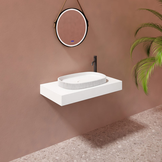 Supplier Oval Fluted Vertical line Artificial Stone Bathtub & Solid Surface Basin Complete Set TW-8681 Series