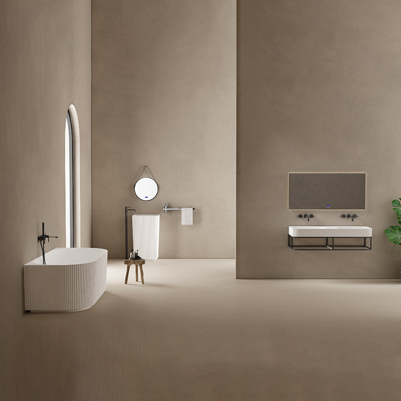 Hot Style Wholesale Freestanding Artificial Stone Bathtub & Basin Back To Wall Complete Set TW-8686 Series