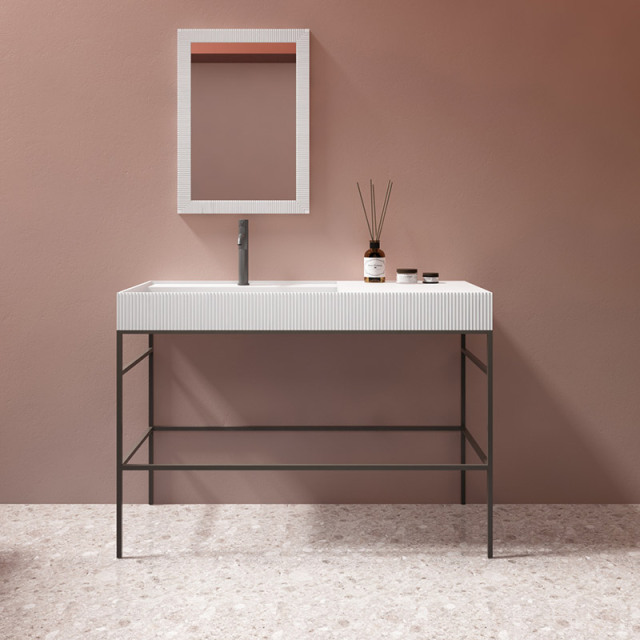 Wholesale High End Quality Rectangle Fluted Above Counter Top Corian Console Wash Basin TW-8685Y