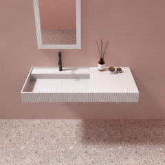 Quality Wholesale Unique Design Vertical line Fluted Freestanding Artificial Stone Bathtub Bathroom Complete Set TW-8685 Series