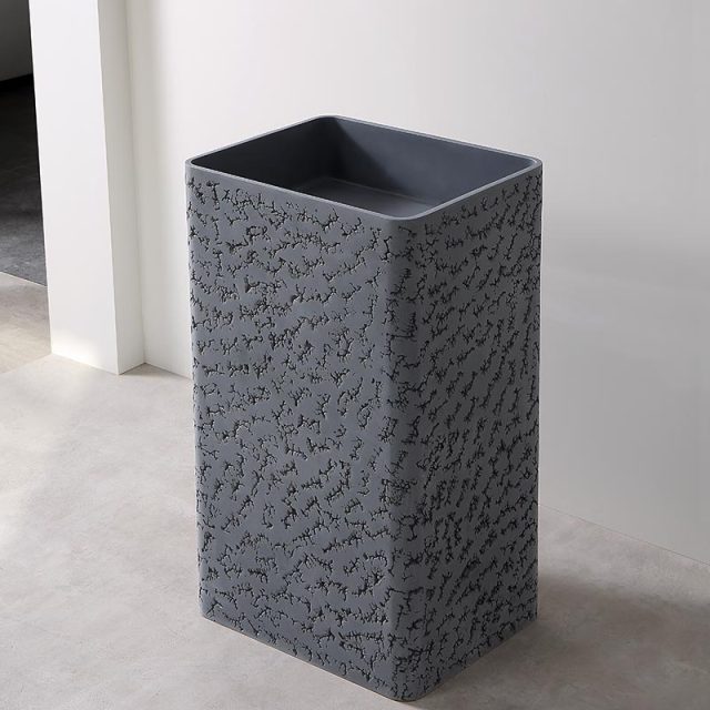 Wholesale Price Rectangle Textured Stone Freestanding Pedestal Wash Basin XA-Z09G