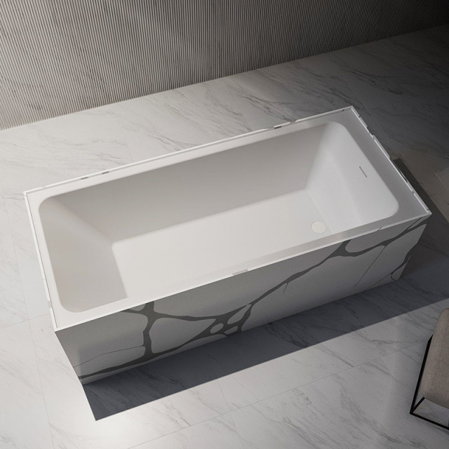 Wholesale High End Quality Rectangle Textured Stone Pattern Freestanding Artificial Stone Bathtub SW-H6501