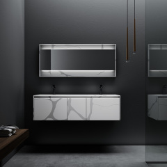 China Wholesale Factory Wall Hung Marble Texture Pattern Solid Surface Bathroom Vanity TW-5808