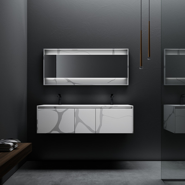 China Wholesale Factory Wall Hung Marble Texture Pattern Solid Surface Bathroom Vanity TW-5808