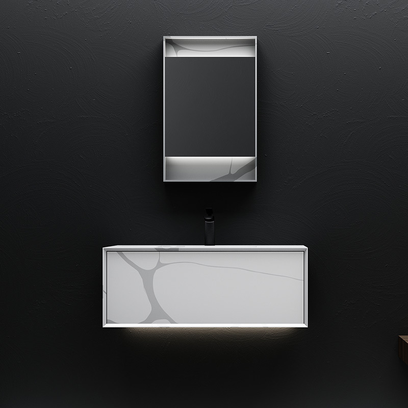 Wholesale High End Quality Wall Mounted Marble Texture Pattern Solid Surface Bathroom Vanity Unit TW-5821