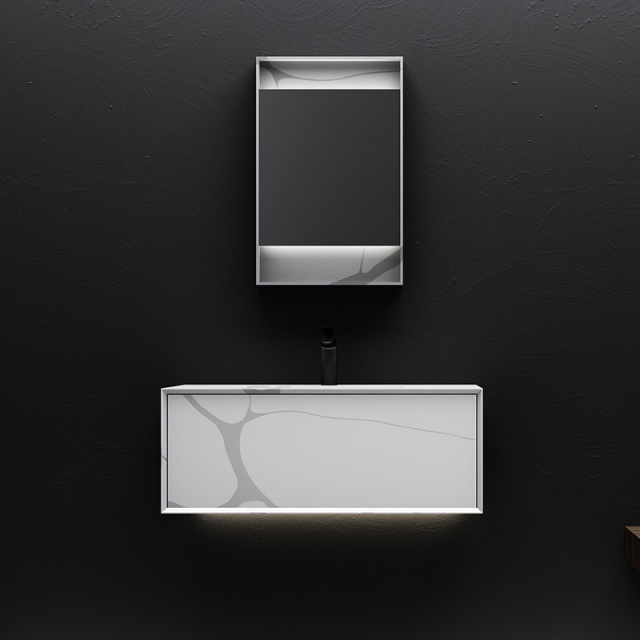 Wholesale High End Quality Wall Mounted Marble Texture Pattern Solid Surface Bathroom Vanity Unit TW-5821