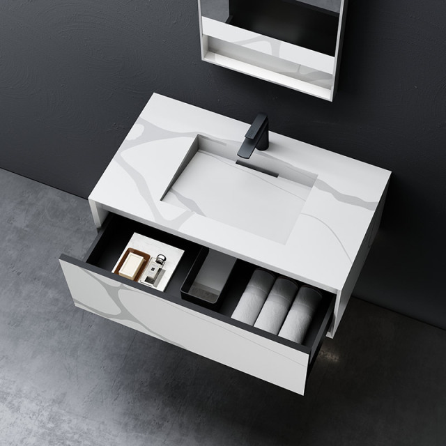Wholesale High End Quality Wall Mounted Marble Texture Pattern Solid Surface Bathroom Vanity Unit TW-5821