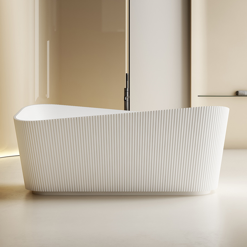 Freestanding V-Groove Artificial Stone Fluted Bathtub TW-8191