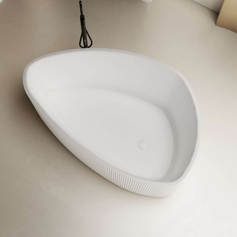 Triangle V-Groove Freestanding Fluted Solid Surface Bathtub TW-8195