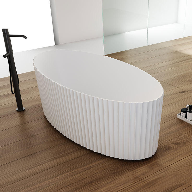 Factory Wholesale Oval V-Groove Freestanding Fluted Solid Surface Bathtub TW-8127