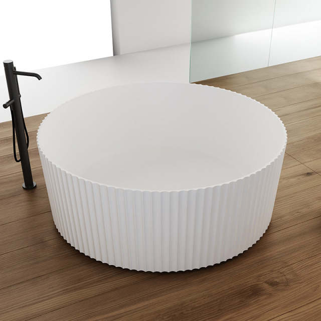 Factory Wholesale New Design V-Groove Round Freestanding Fluted Solid Surface Bathtub TW-8129