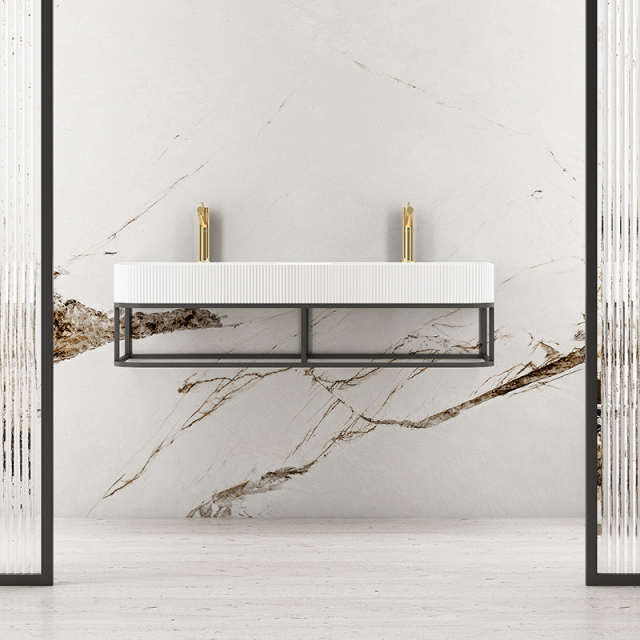Popular Wholesale Designer Wall-Mount Hung Solid Surface Wash Basin Double Fluted Bathroom Sink TW-G8686Y