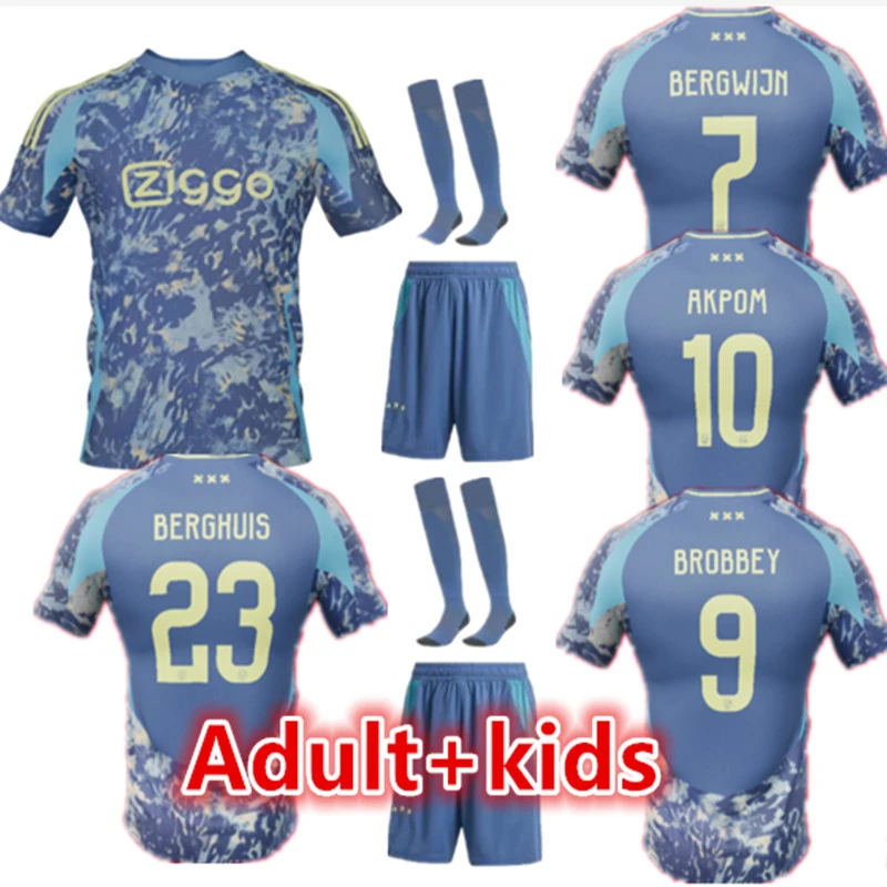Adult + kids kit 24 25 Ajax soccer jersey HENDERSON BERGHUIS BROBBEY CRUYFF FORBS HLYNSSON 2024 Ajax soccer jersey football kits shirts men kids HENDERSON