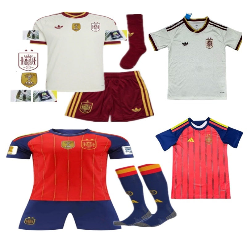 2 stars + socks Adult + kids Kit 2026 2027 Spain jersey adult football shirt children's wear soccer jersey Football jersey 2026 Spain soccer jersey kids + Adult kit children