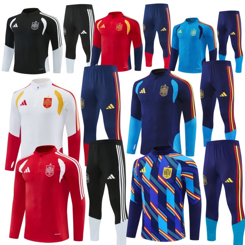 Adult kids Training suit jackets 2026 2027 Spain Training jacket Men's Football soccer training Jersey Jacket Adult Kit 2026 Spain Children's Football training jacket football tracksuit Jogging kit