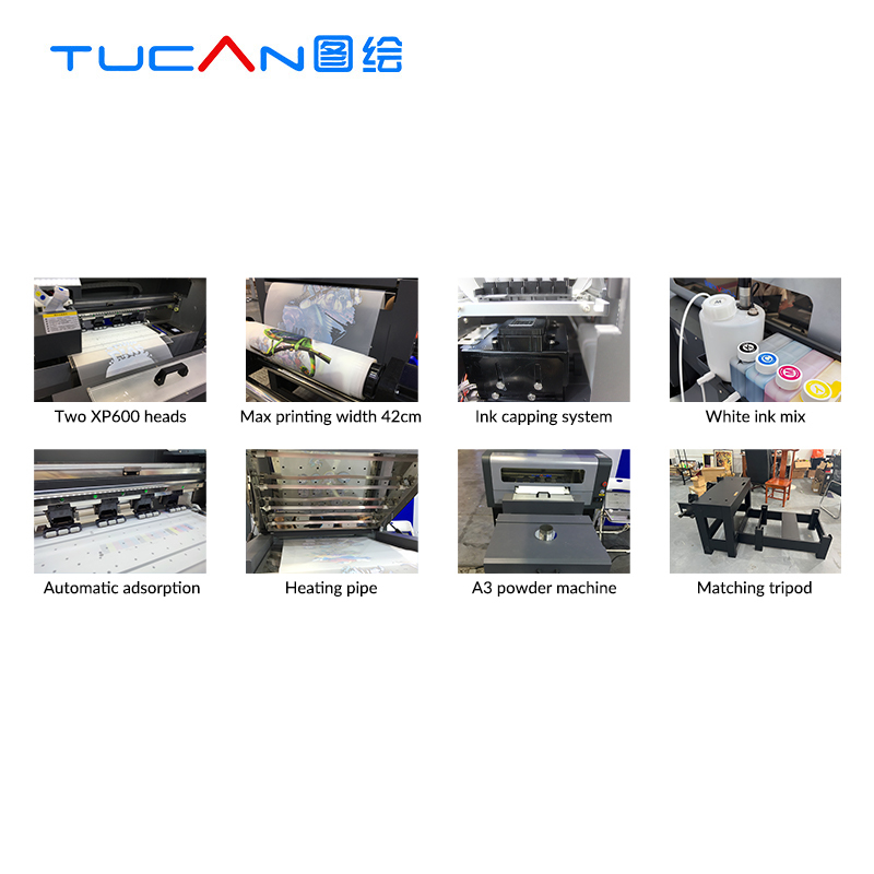 Tucan good quality with affordable price A2 42cm DTF Printing Machine with 2 head xp600 printer for all fabric