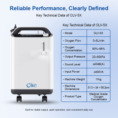 Technical specifications of OLV-5X oxygen concentrator