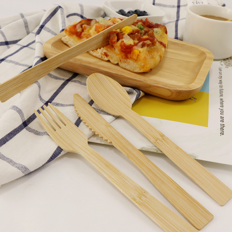 Wholesale bamboo cutlery set  disposable bamboo wood fork spoon knife set flatware set for restaurant
