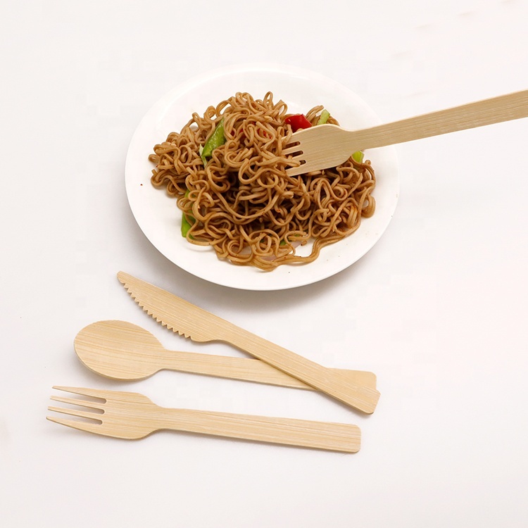Natural Disposable bamboo cutlery Can Compostable and for party camping  bamboo fork spoon knife set