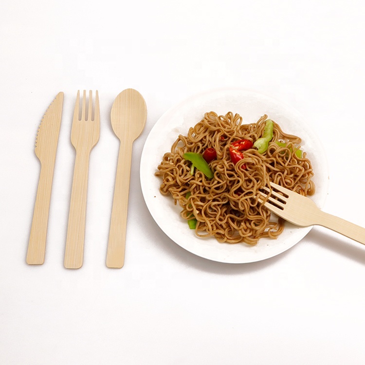 Natural Disposable bamboo cutlery Can Compostable and for party camping  bamboo fork spoon knife set