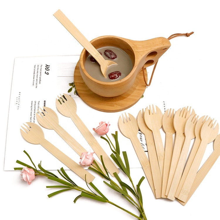 Individually Wrapped Natural Eco Friendly  Biodegradable Disposable Bamboo Spork