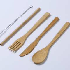 Travel Outdoor Portable Reusable Tableware Bamboo Utensils Knife Fork Spoon Chopsticks Straw Bamboo Cutlery Set
