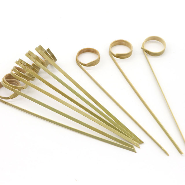 Green Loop Knotted Picks Bamboo Skewers For Party Snacks Club Sandwiches
