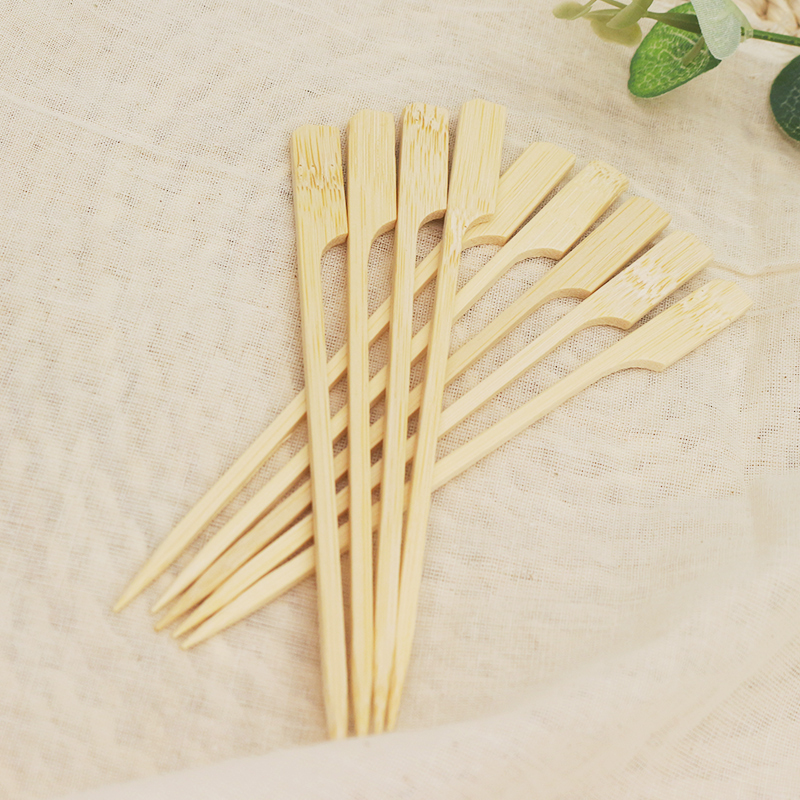 Custom logo Gun Shaped Flat Bamboo Skewers hamburger pick Flat Bamboo Skewer With Handle