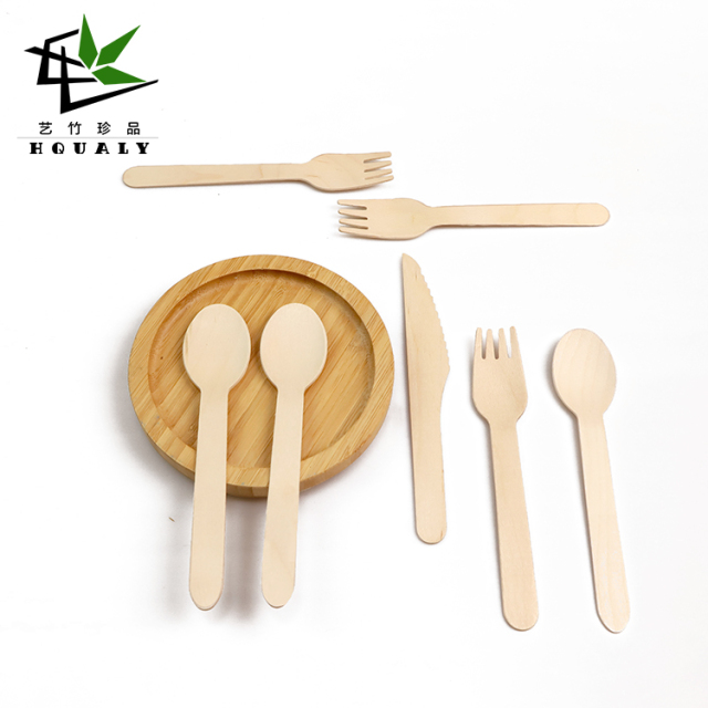 Wholesale 100% biodegradable compostable birch wood disposable wooden spoon knife fork