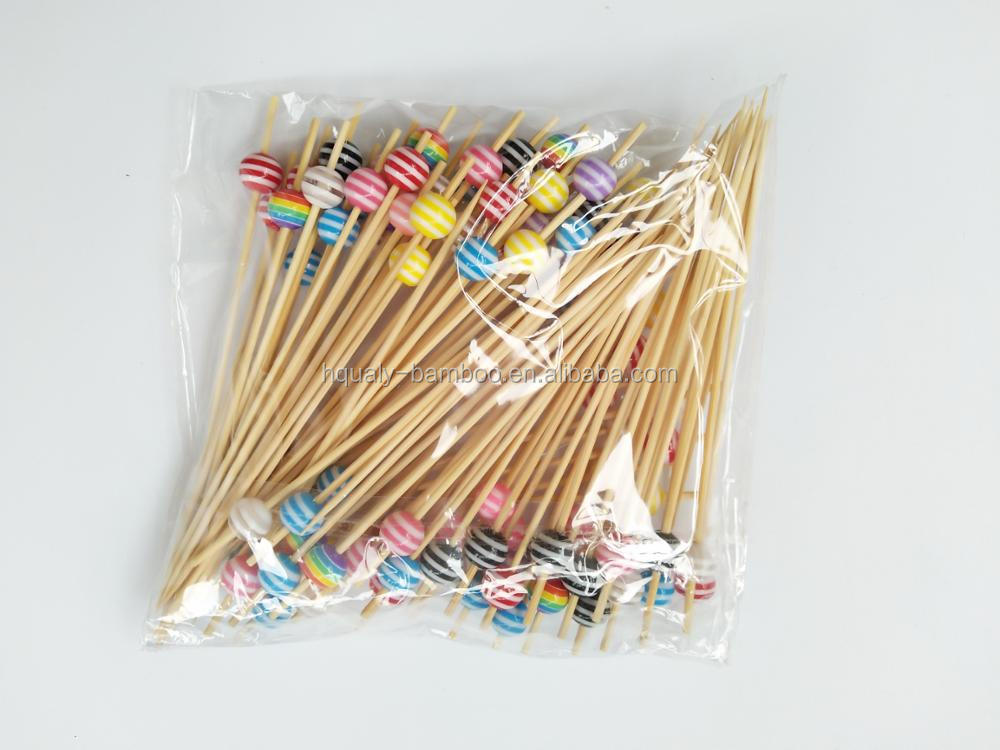 Non-Stick Wooden Ball Bamboo Fruit Cocktail Candy Stick For Party