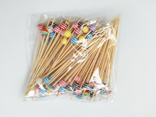 Non-Stick Wooden Ball Bamboo Fruit Cocktail Candy Stick For Party