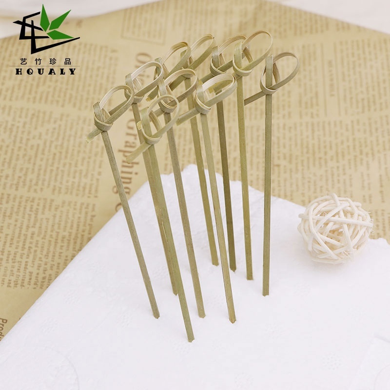 Fancy small knotted bamboo stick cocktail looped skewers