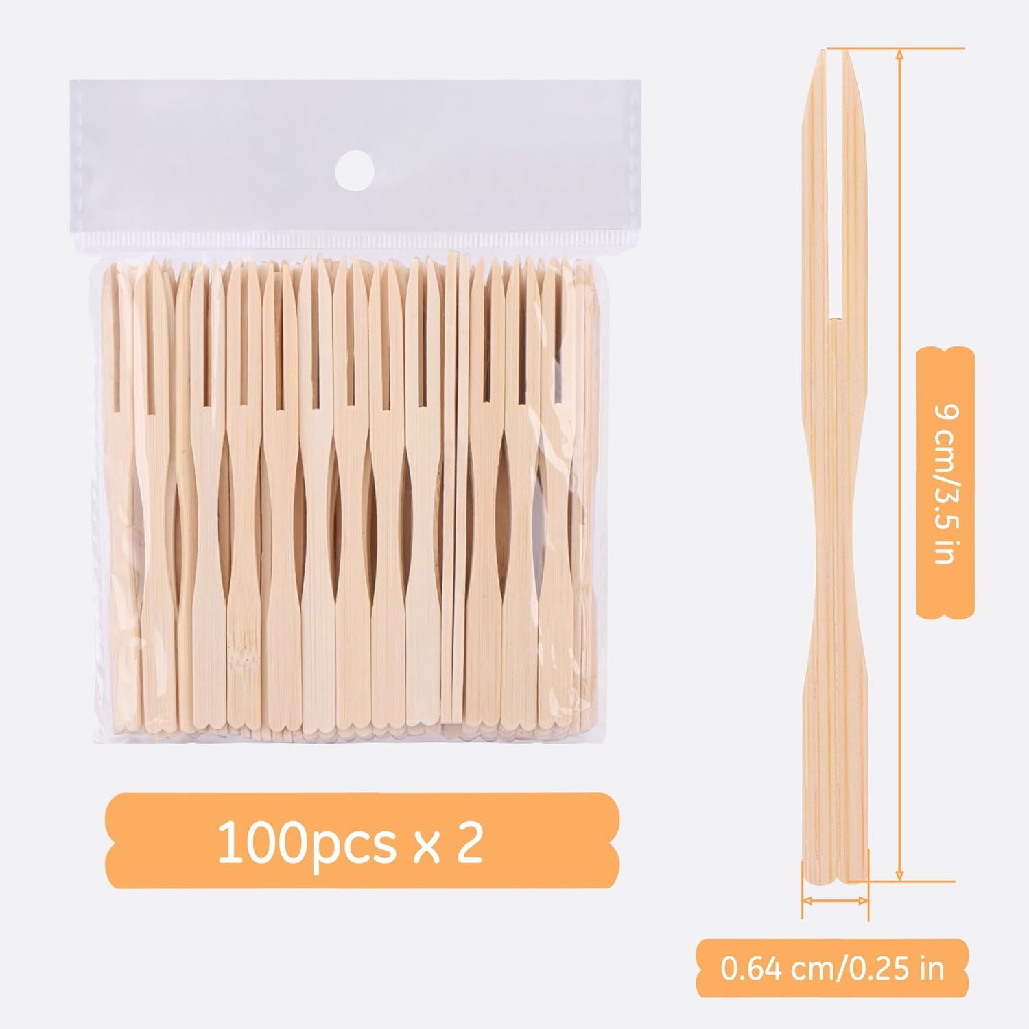 Bamboo Cocktail Forks, 3.5 Inch Natural Bamboo Forks, Toothpicks for Appetizers for Party/Catering/Dessert/Fruit