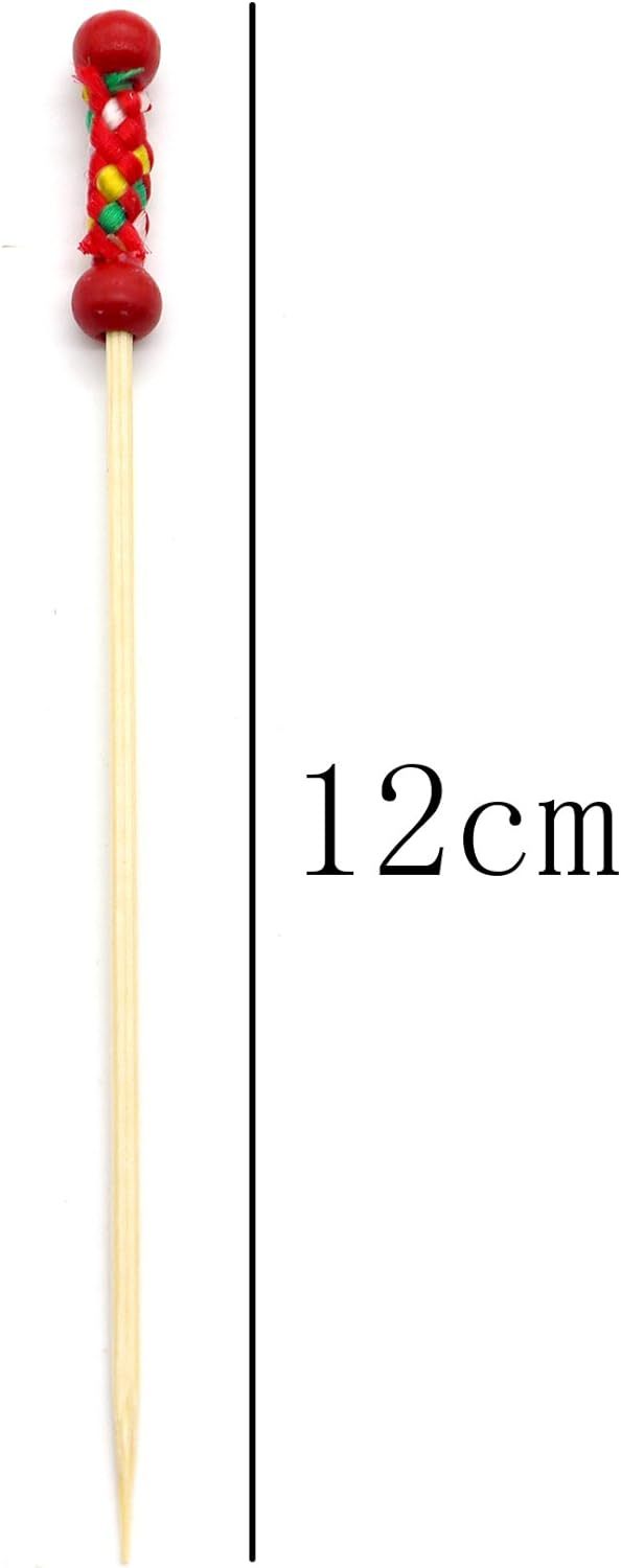 PuTwo Cocktail Picks Handmade Toothpicks 4.7” 100ct Red Beads with Rope