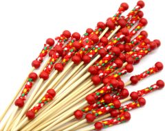 PuTwo Cocktail Picks Handmade Toothpicks 4.7” 100ct Red Beads with Rope