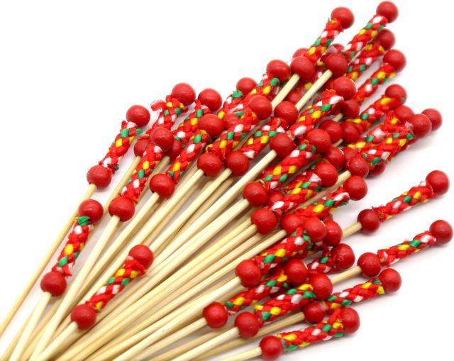 PuTwo Cocktail Picks Handmade Toothpicks 4.7” 100ct Red Beads with Rope