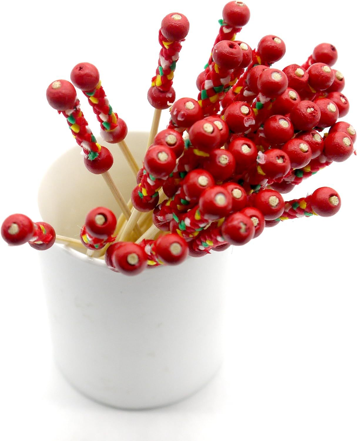 PuTwo Cocktail Picks Handmade Toothpicks 4.7” 100ct Red Beads with Rope
