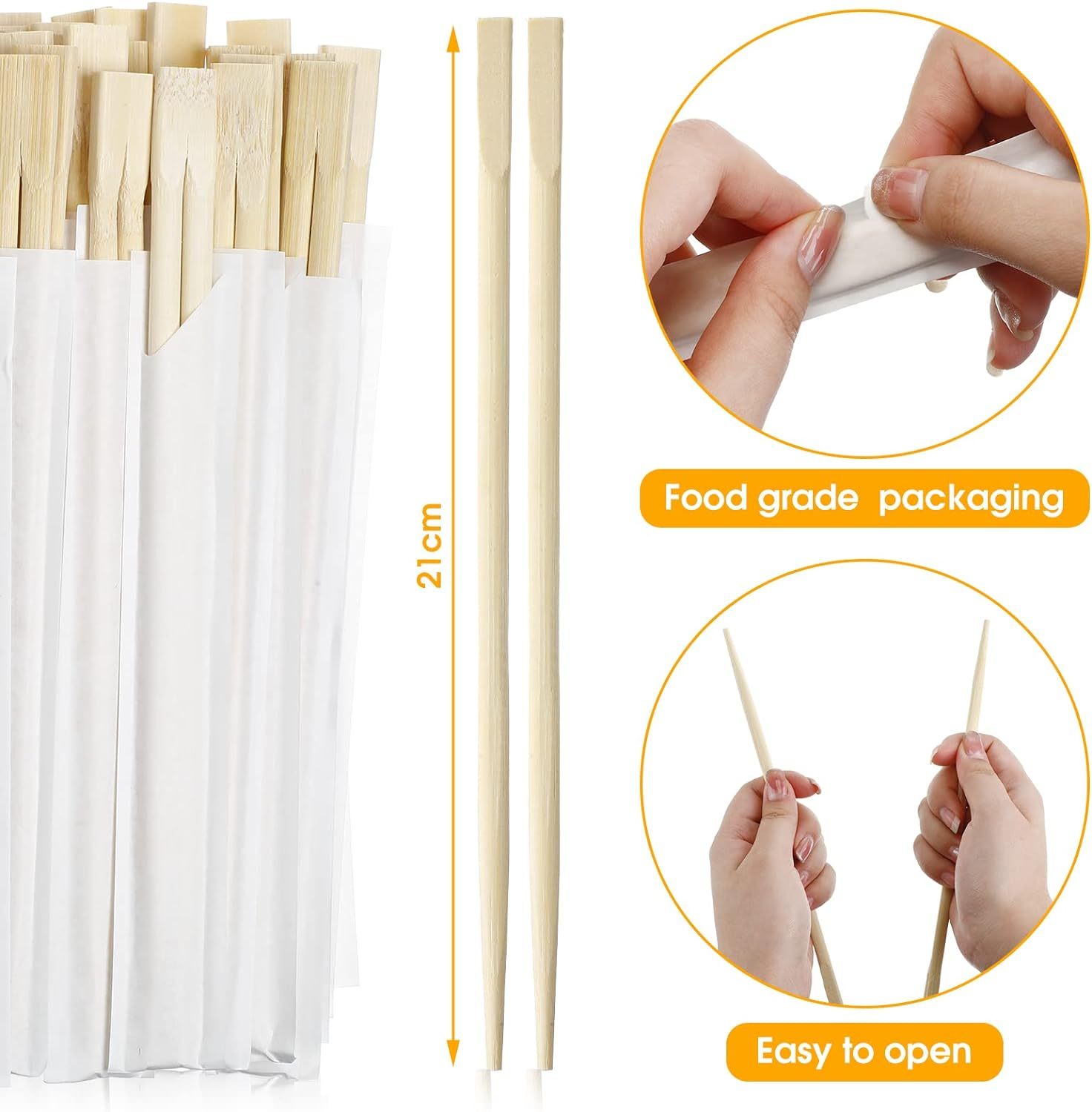 Disposable Chopsticks Bamboo Wooden Chopsticks Cooking Chopsticks Long Individually Wrapped Connected Chopsticks with Paper Sleeve for Sushi Asian Dishes
