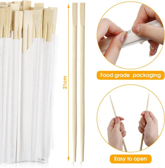 Disposable Chopsticks Bamboo Wooden Chopsticks Cooking Chopsticks Long Individually Wrapped Connected Chopsticks with Paper Sleeve for Sushi Asian Dishes