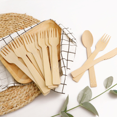 Natural Disposable bamboo cutlery Can Compostable and for party camping  bamboo fork spoon knife set